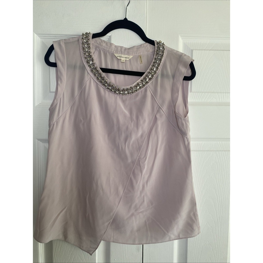 Rebecca Taylor Womens Size 0 Purple Top Studded Jewel Neckline